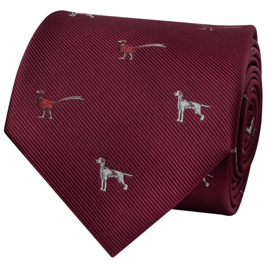 Burgundy Dog and Pheasant Classic Men's Tie