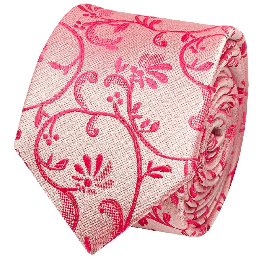 Light Coral Pink Floral Skinny Men's Tie