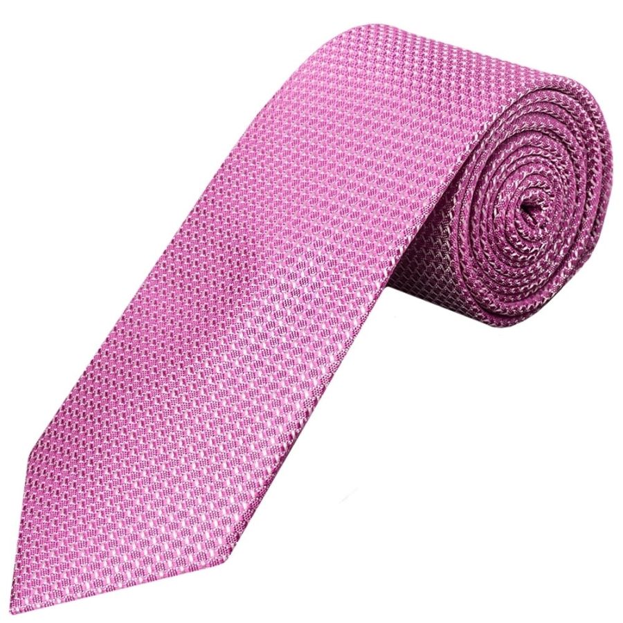 Hot Pink Textured Classic Tie and Pocket Square Set