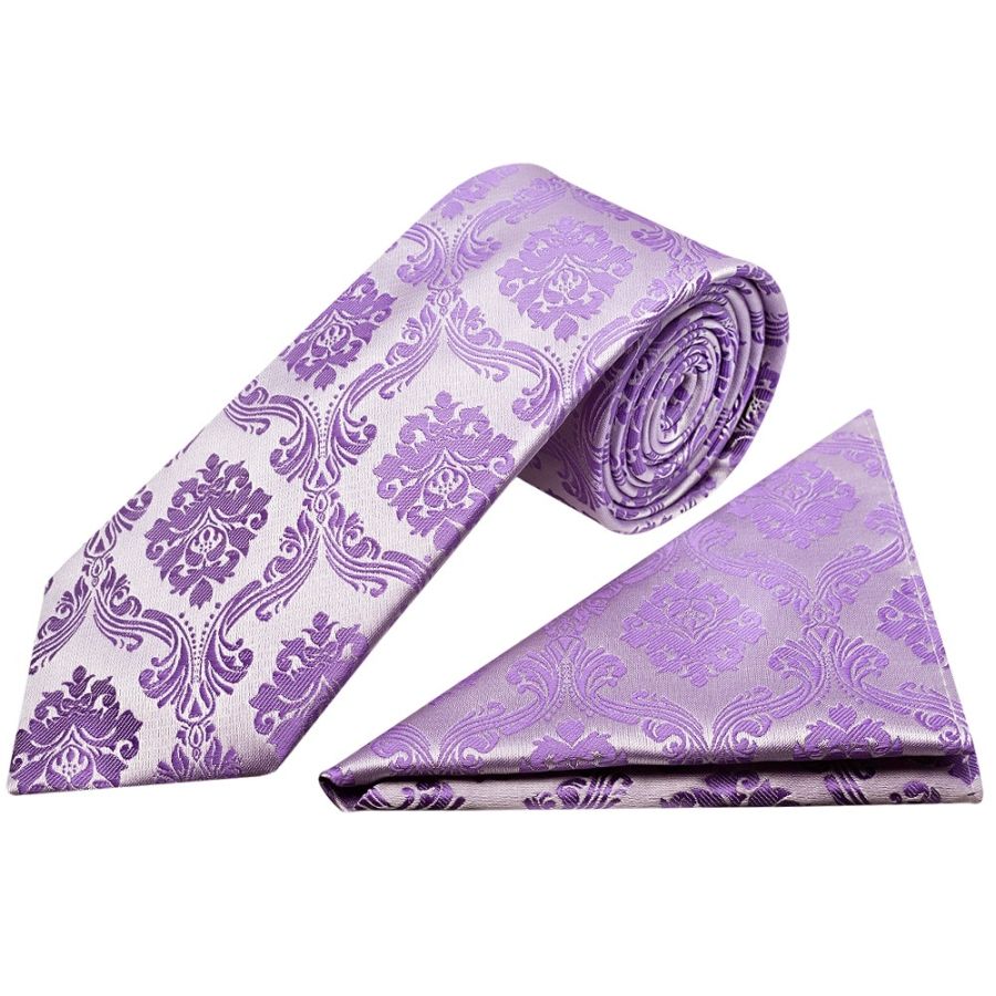 Cadbury Purple Paisley Classic Men's Tie and Pocket Square Set
