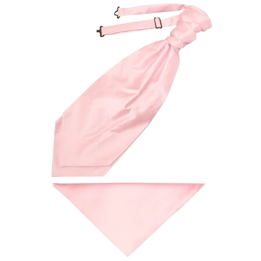 Plain Blush Pink Satin Men's Cravat Tie and Pocket Square Set