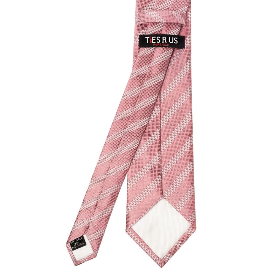 Mens Dusty Pink Textured Stripe Silk Classic Tie Pocket Square and Cufflinks Box Set