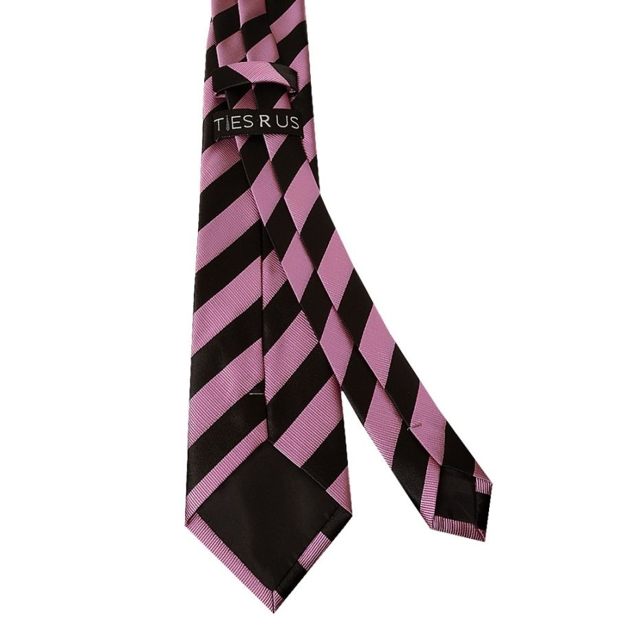 Black and Pink Striped Classic Men's Tie and Pocket Square Set