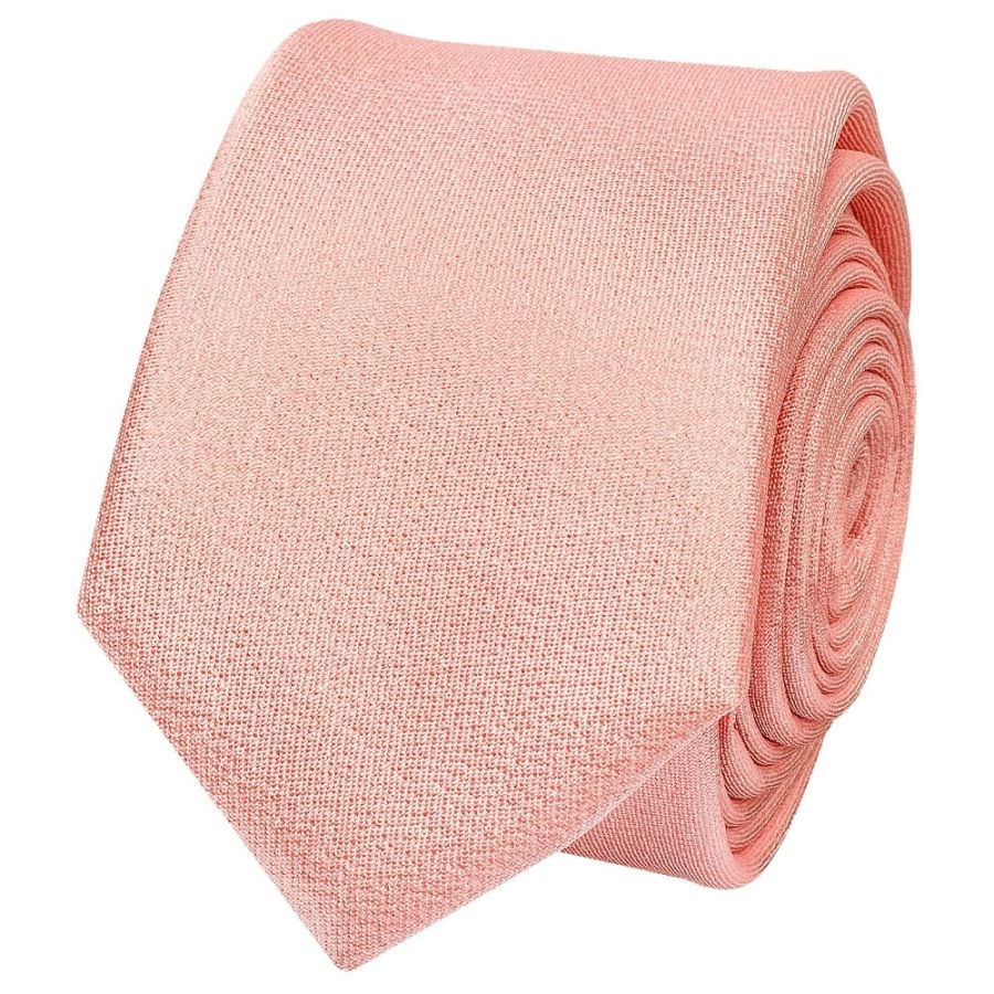 Plain Salmon Peach Silk Skinny Boys Tie and Pocket Square Set