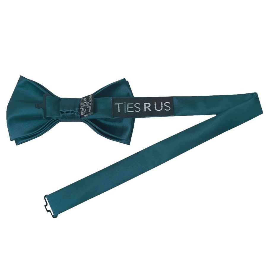 Pre Tied Dark Teal Satin Boys Bow Tie and Pocket Square Set