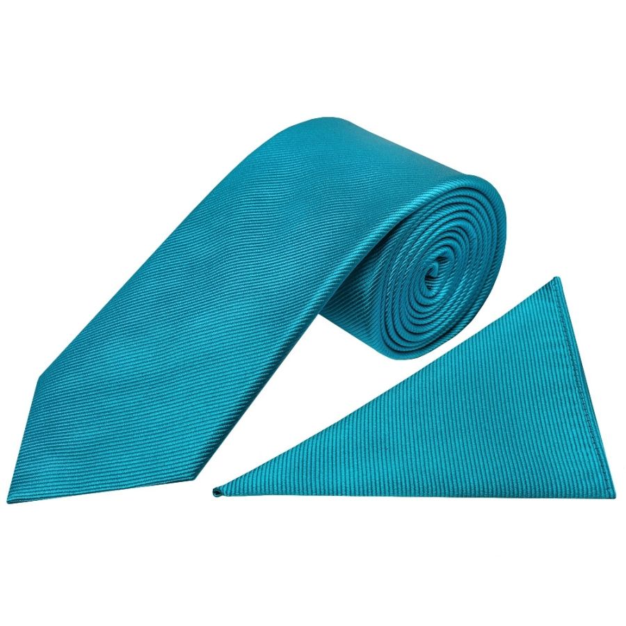 Turquoise Silk Twill Silk Classic Mens Tie and Pocket Square Set