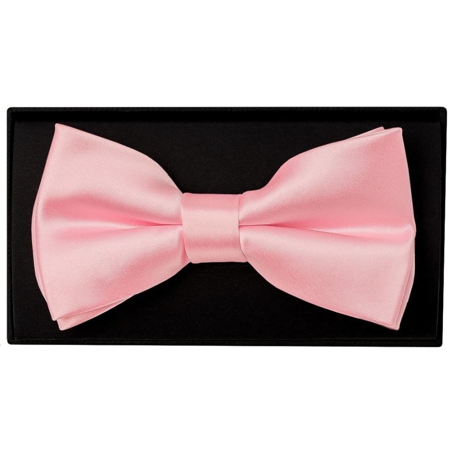 Plain Pink Hand Made Mens Bow Tie and Pocket Square Set
