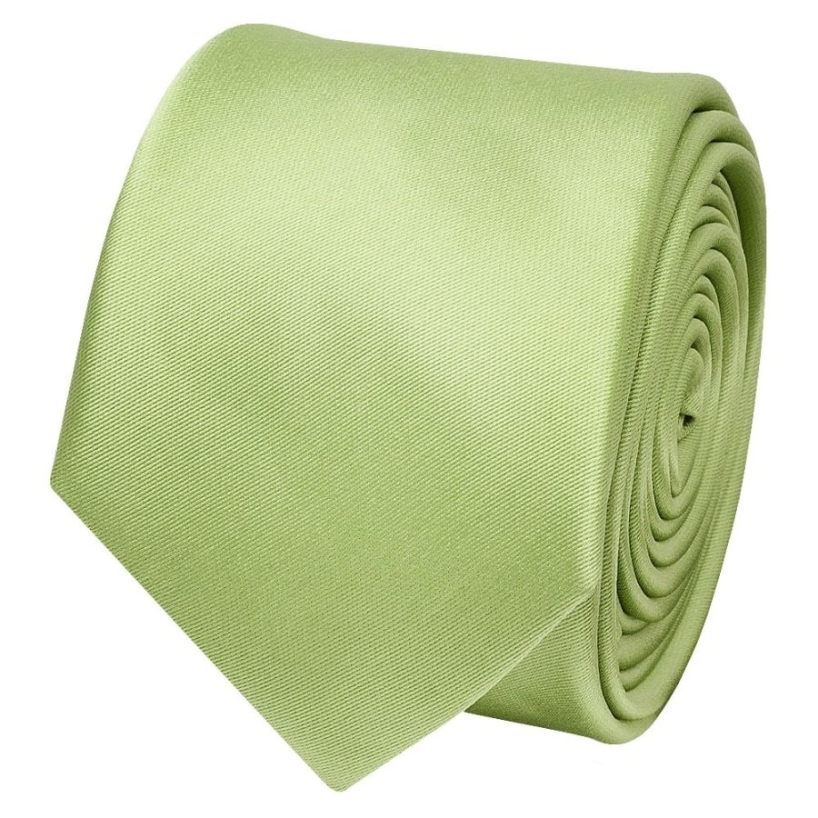 Plain Light Sage Boys Satin Skinny Tie and Pocket Square Set