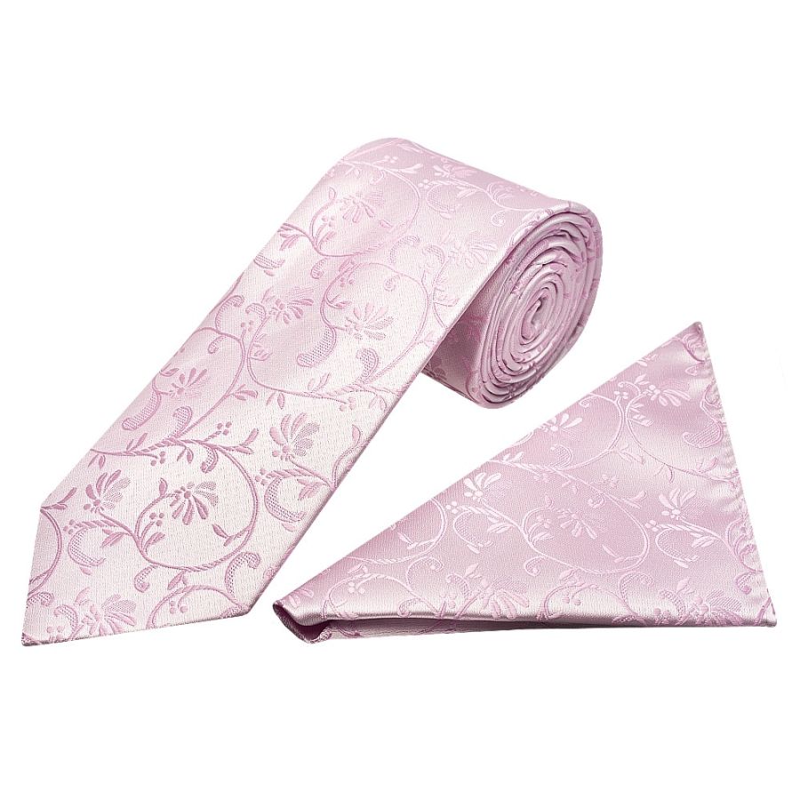 Light Dusty Pink Floral Classic Men's Tie and Pocket Square Set