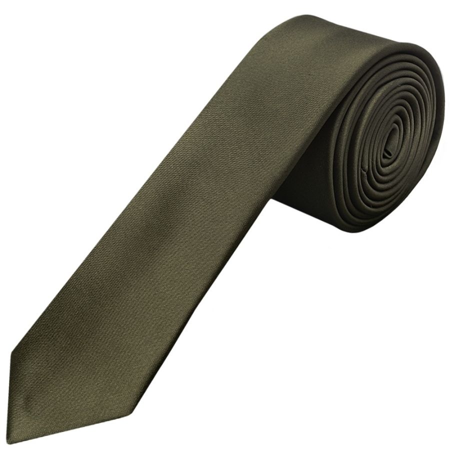 Plain Leaf Green Satin Skinny Boys Tie and Pocket Square Set