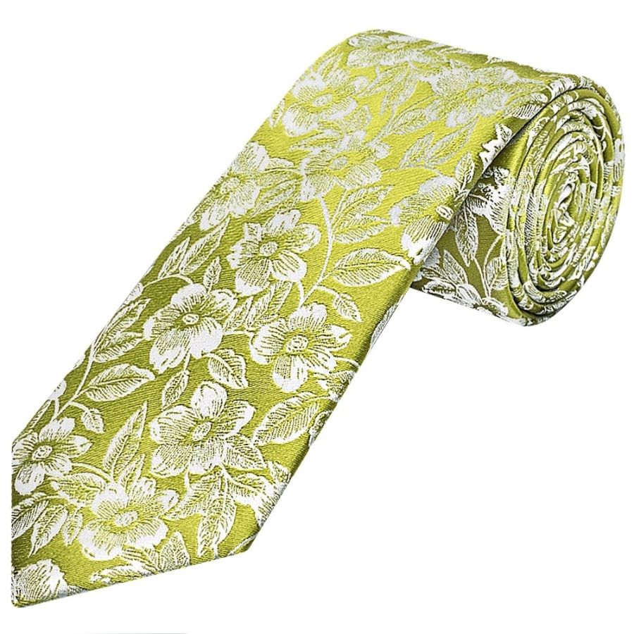 Mens Green Floral Silk Classic Tie and Pocket Square