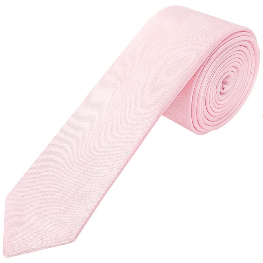 Plain Blush Pink Satin Skinny Men's Tie and Pocket Square Set