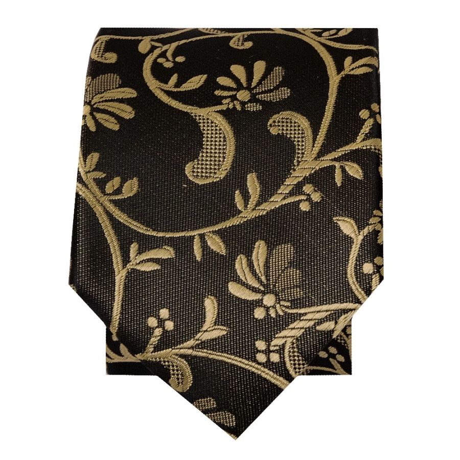Black with Gold Floral Skinny Boys Tie