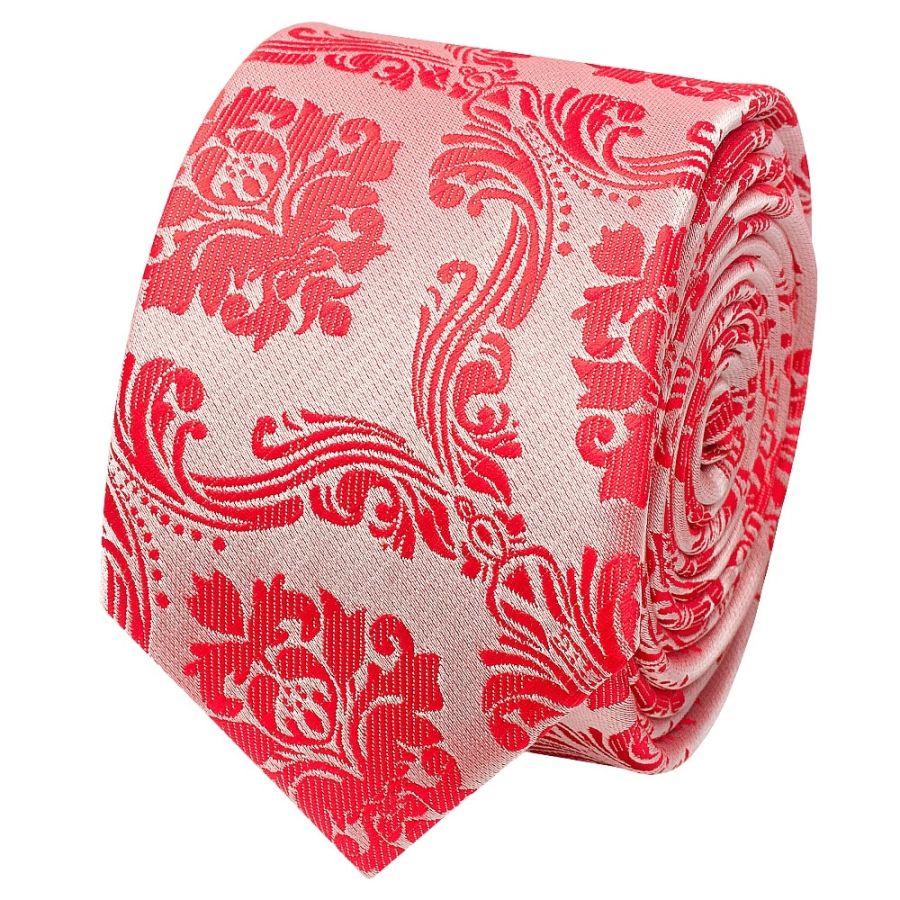 Bright Red Paisley Skinny Boys Tie and Pocket Square Set