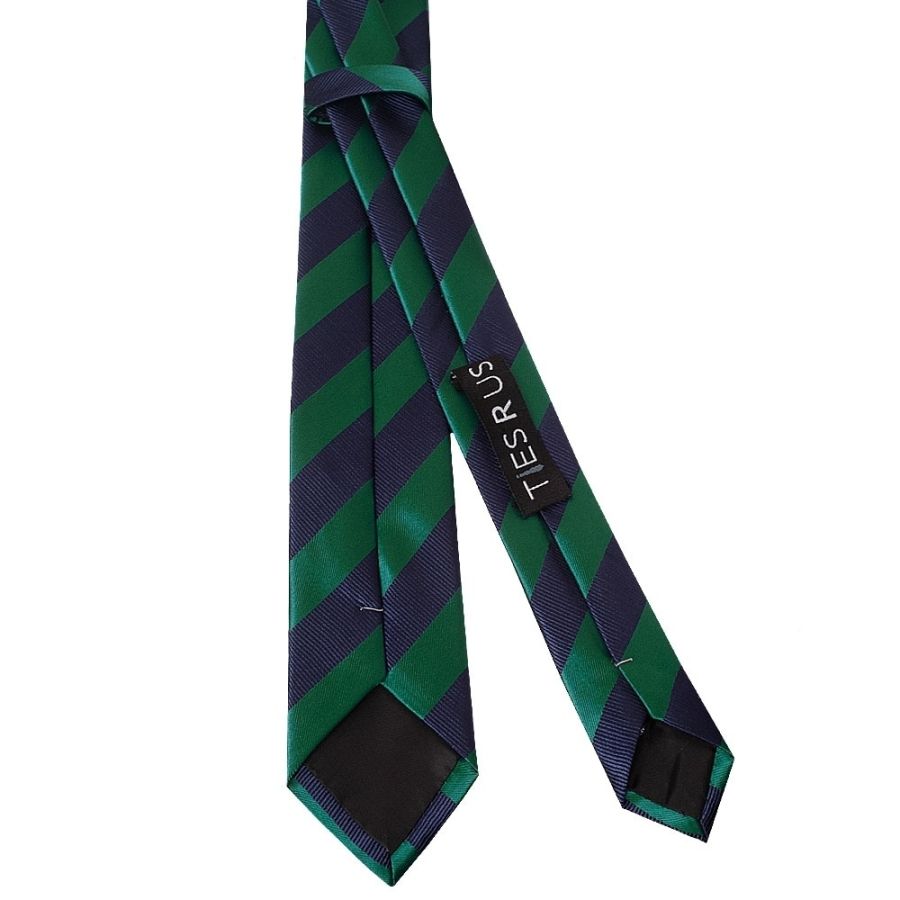 Navy and Green Striped Skinny Men's Tie and Pocket Square Set