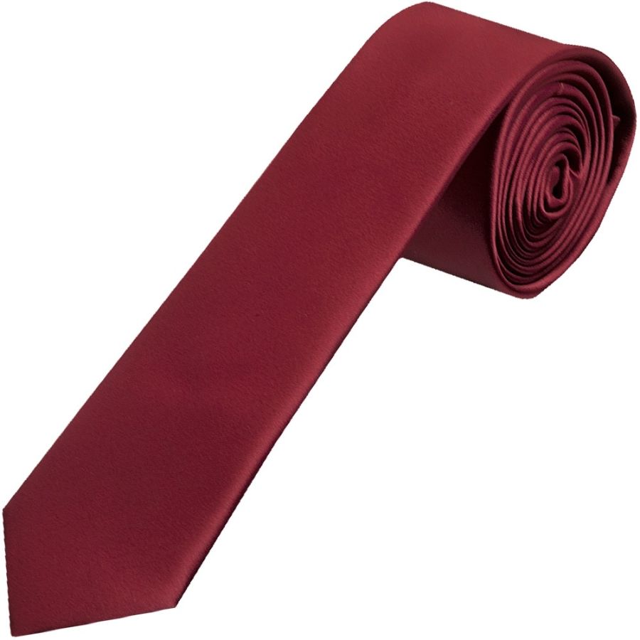 Plain Maroon Satin Skinny Men's Tie and Pocket Square Set