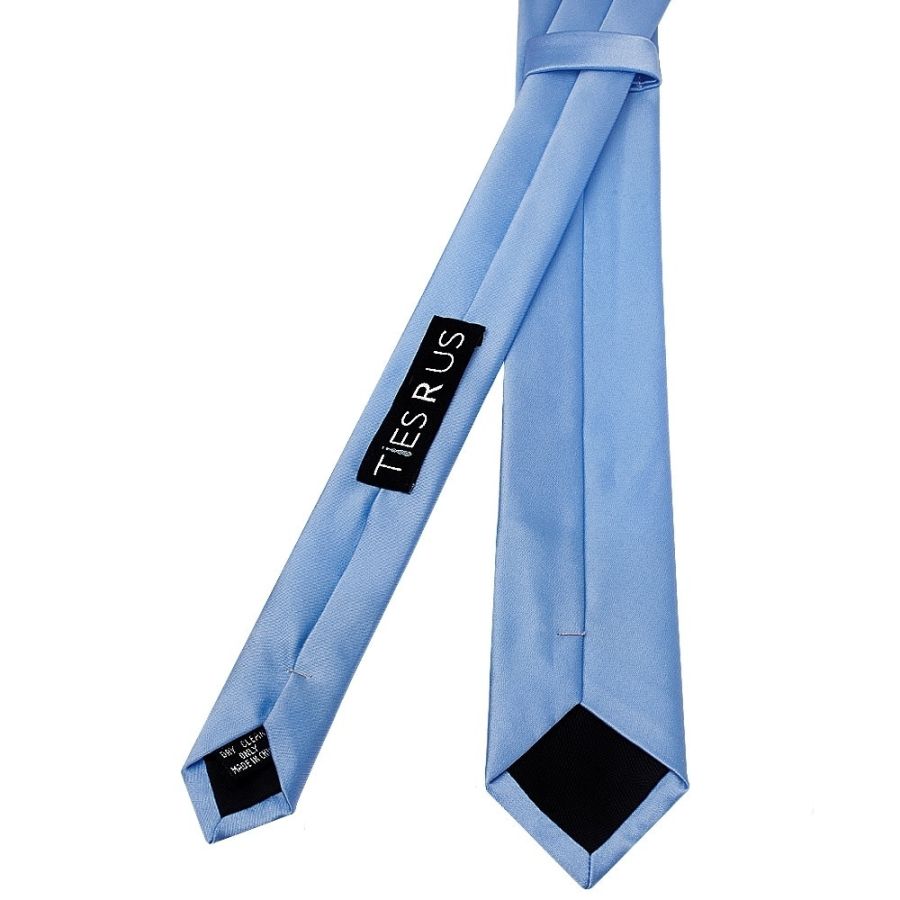 Plain Steel Blue Boys Satin Skinny Tie and Pocket Square Set