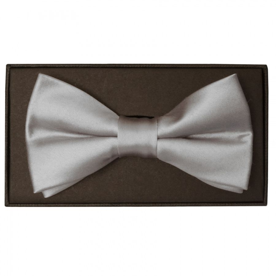 Plain Silver Handmade Mens Bow Tie