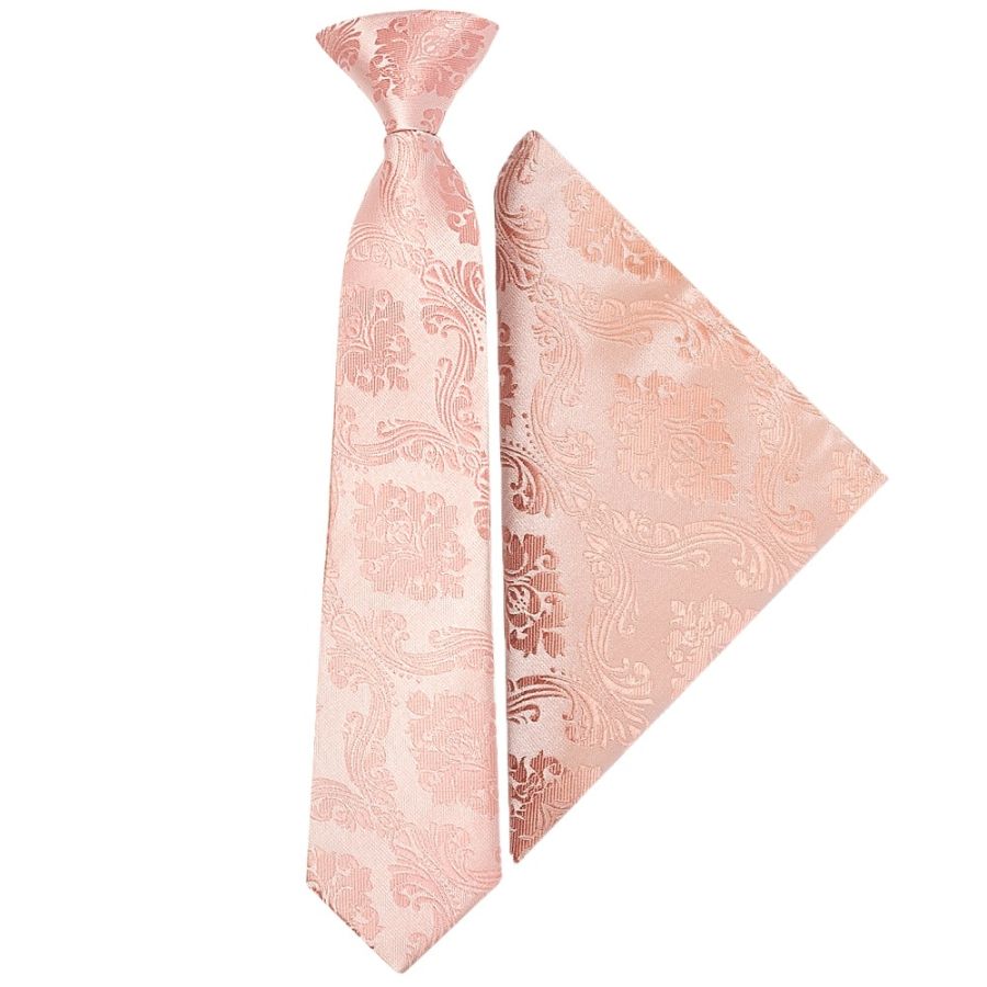 Pre Tied Rose Quartz Paisley Boys Tie and Pocket Square Set Age 4-7