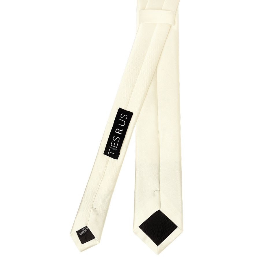 Plain Off White Satin Skinny Men's Tie