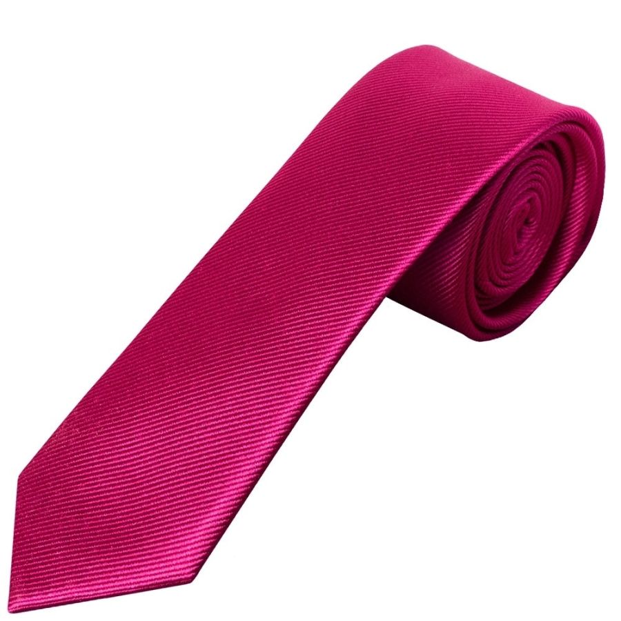 Fuchsia Pink Silk Twill Skinny Mens Tie and Pocket Square Set