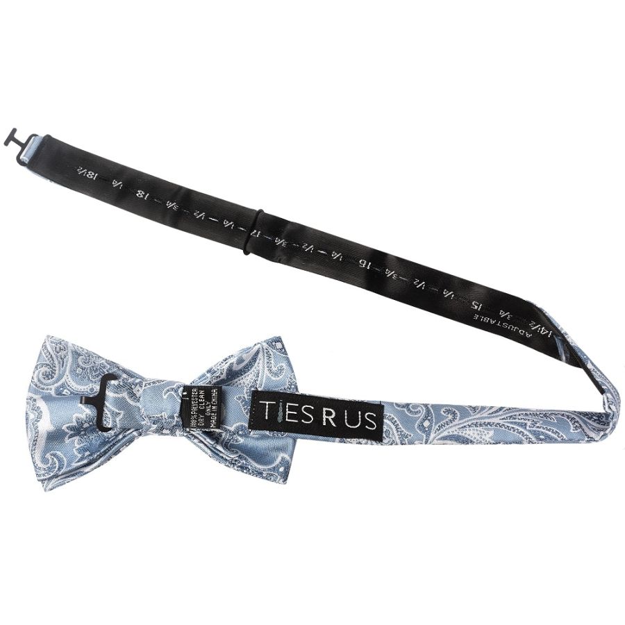 Blue and Silver Paisley Handmade Mens Bow Tie 