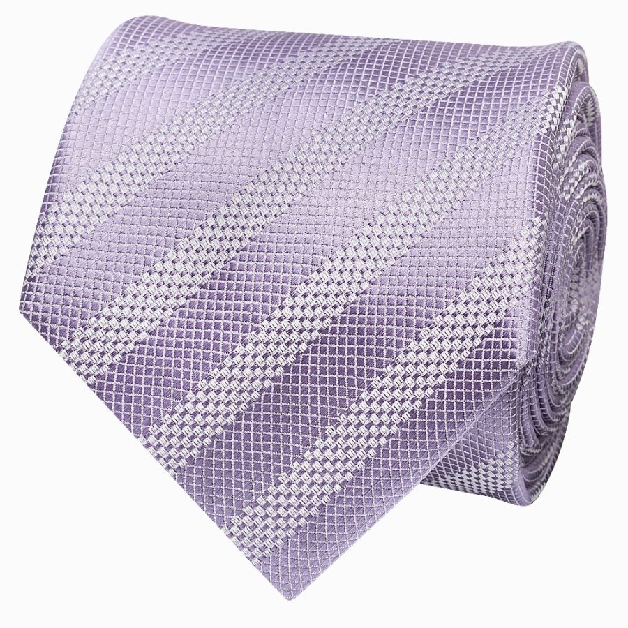 Mens Lilac Textured Stripe Silk Classic Tie Pocket Square and Cufflinks Box Set