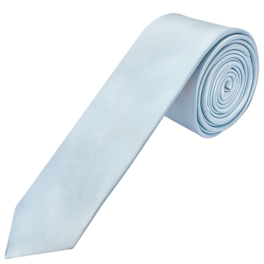 Plain Misty Blue Boys Satin Skinny Tie and Pocket Square Set