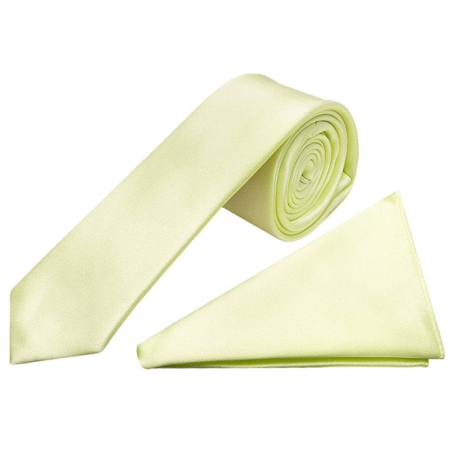 Plain Willow Green Satin Skinny Men Tie and Pocket Square Set