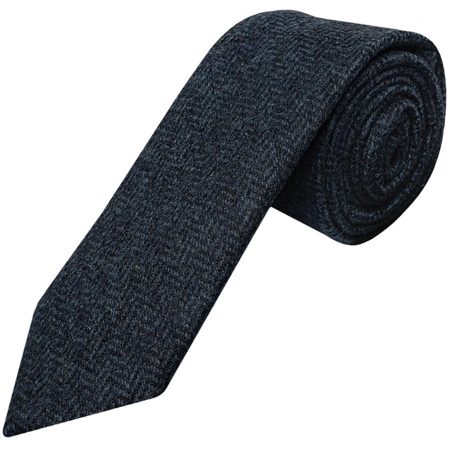 Mens Blue Herringbone Classic Tie and Pocket Square Set
