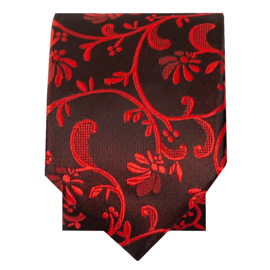 Black with Red Floral Skinny Boys Tie