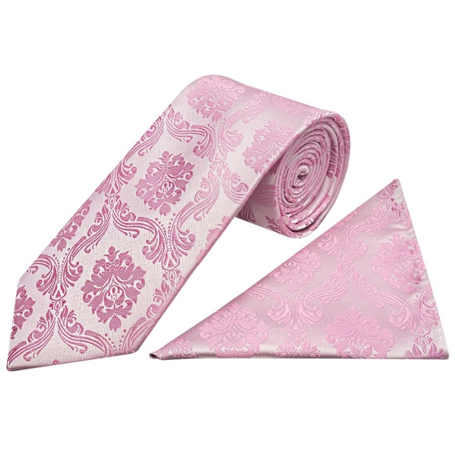 Dusty Pink Paisley Classic Men's Tie and Pocket Square Set