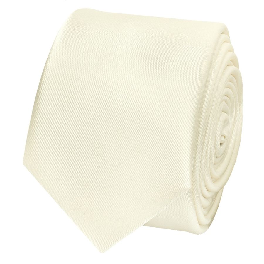 Plain Off White Satin Skinny Men's Tie