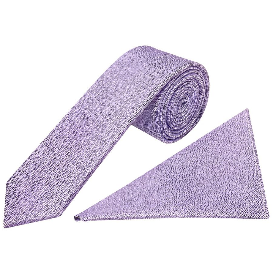Plain Purple Textured Silk Skinny Men's Tie and Pocket Square Set