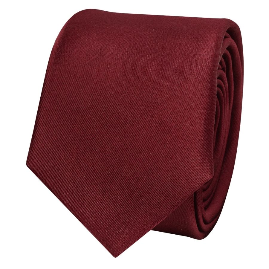 Plain Burgundy Satin Skinny Men's Tie and Pocket Square Set