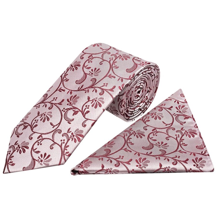 Burgundy Floral Classic Men's Tie and Pocket Square Set