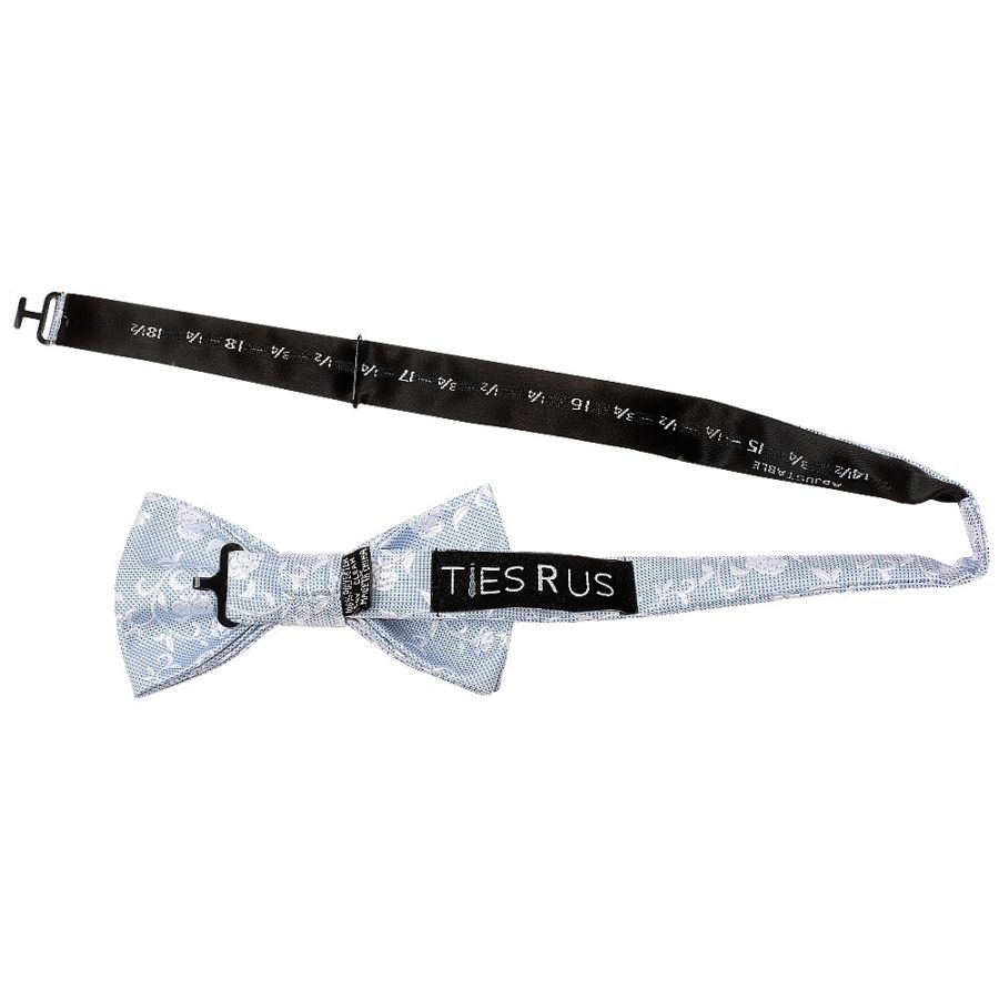 Sky Blue and White Floral Handmade Mens Bow Tie