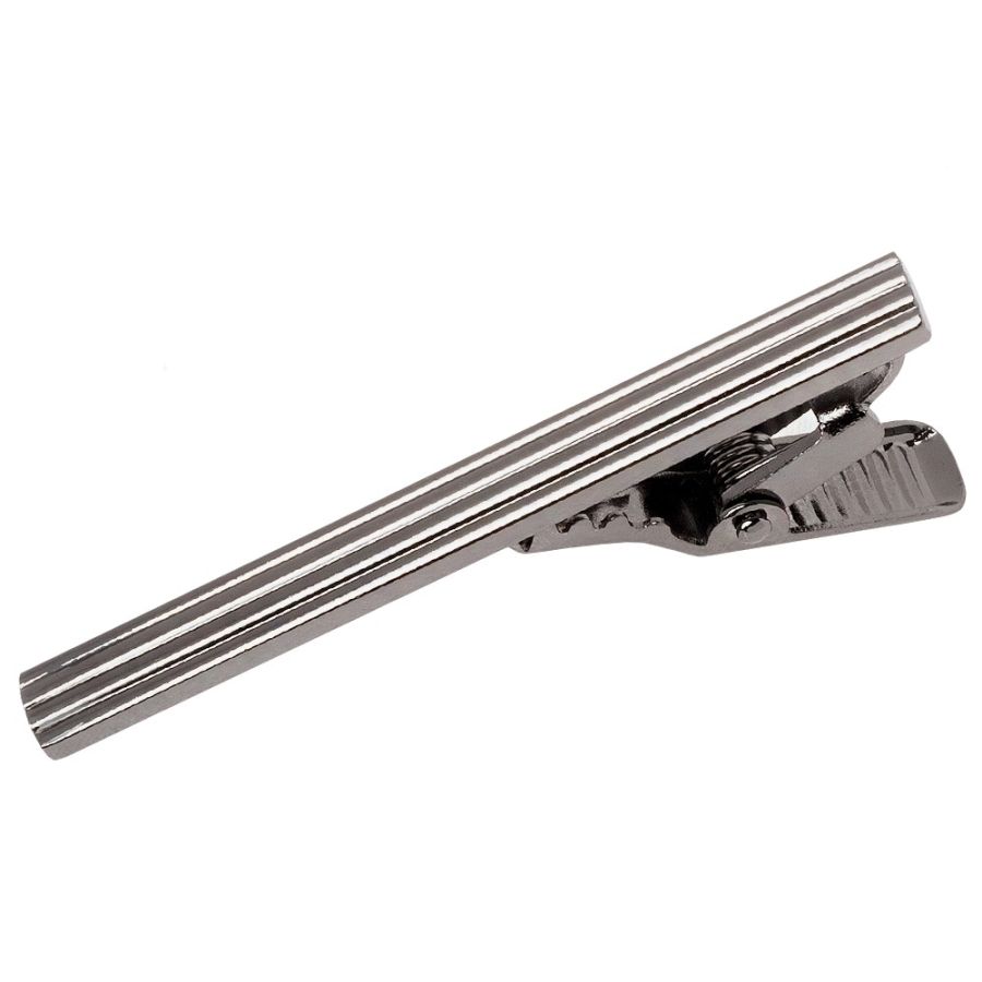 Gunmetal Grey Striped Metal Bar Tie Clip
