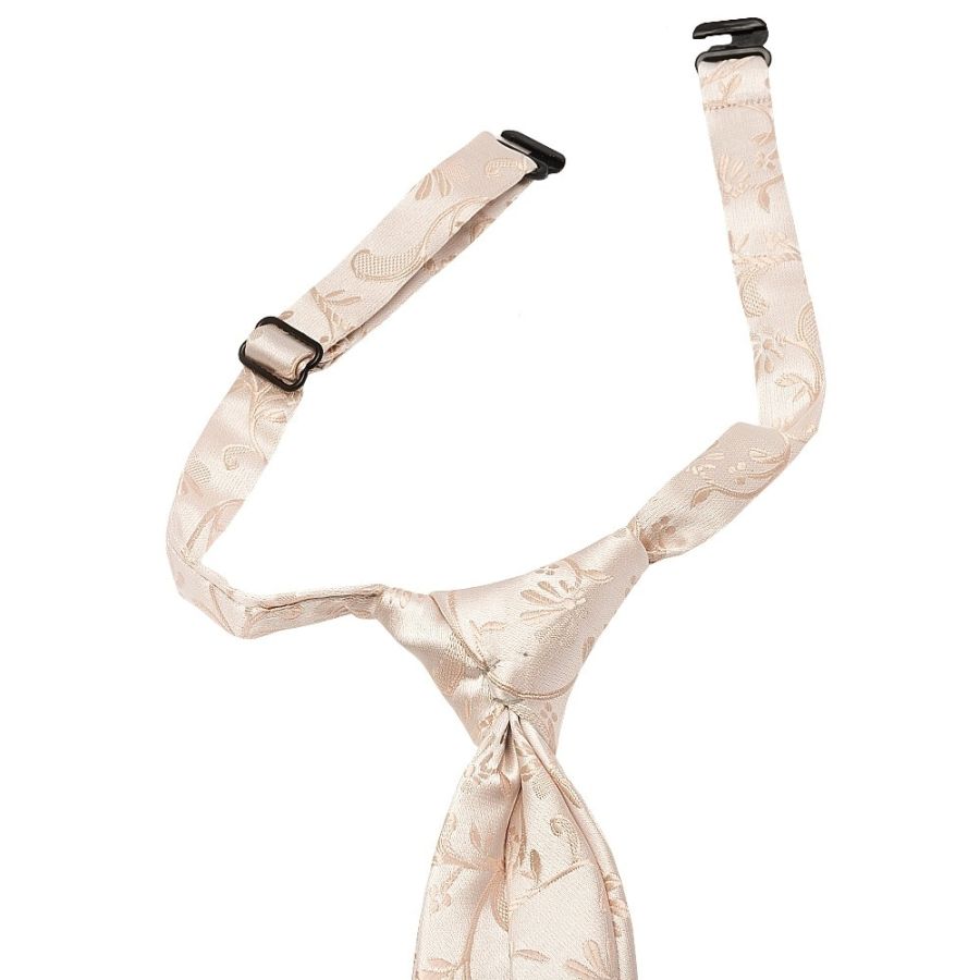 Pre Tied Nude Floral Boys Tie and Pocket Square Set Age 4-7