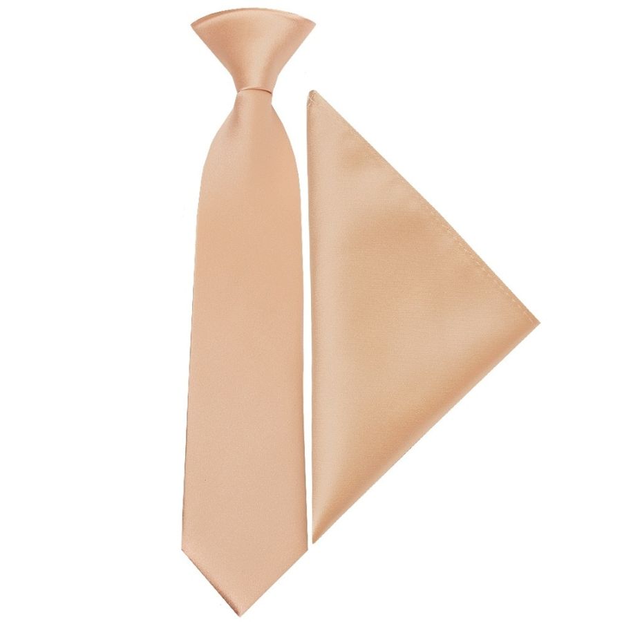 Pre Tied Nude Satin Boys Tie and Pocket Square Set Age 4-7