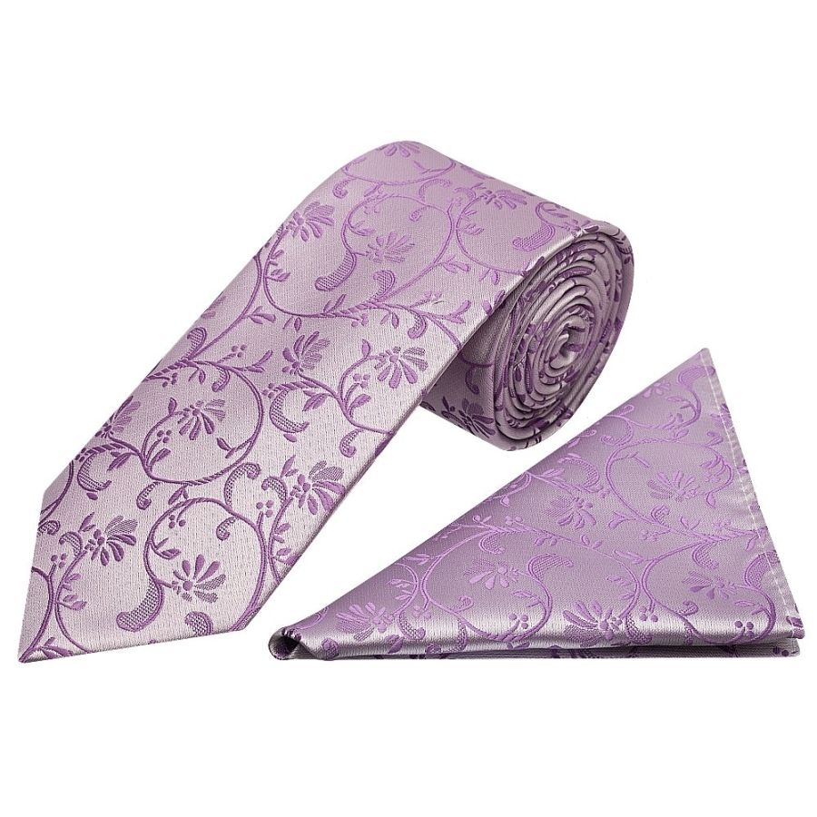 Lilac Floral Classic Men's Tie and Pocket Square Set