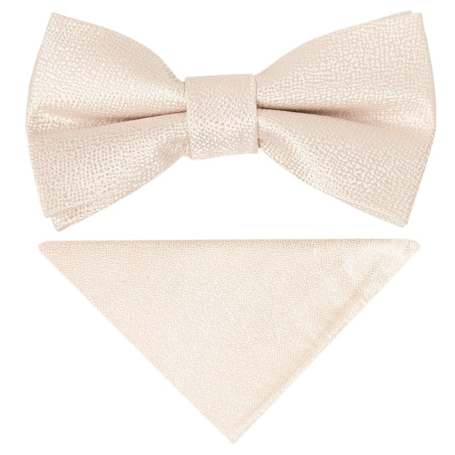 Pre Tied Blush Textured Silk Boys Bow Tie and Pocket Square Set