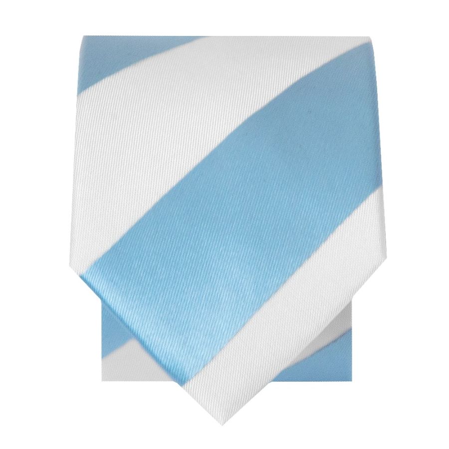 Sky Blue and White Striped Hand Made Skinny Men's Football Tie