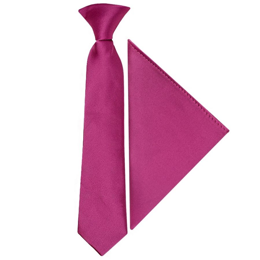 Pre Tied Fuchsia Satin Boys Tie and Pocket Square Set Age 4-7