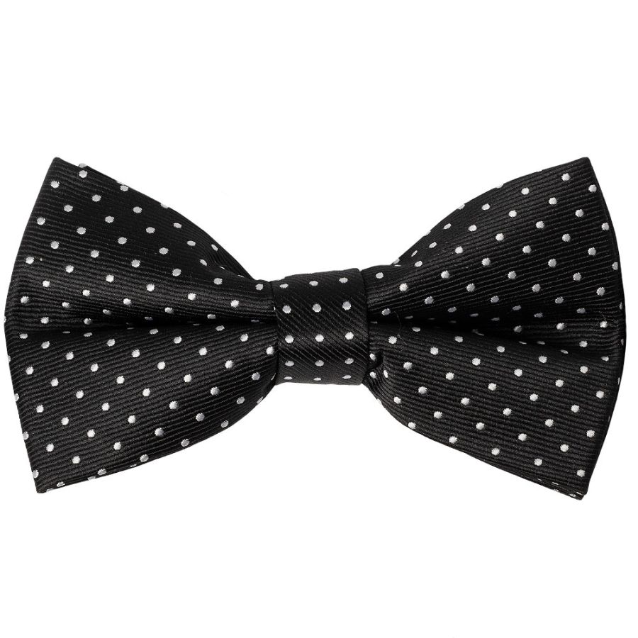 Pre Tied Black Polka Dot Boys Bow Tie and Pocket Square Set