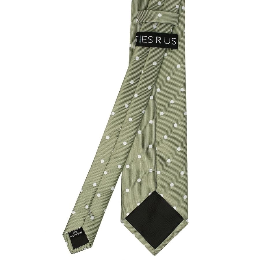 Khaki Green Large White Spot Classic Men's Tie and Pocket Square Set