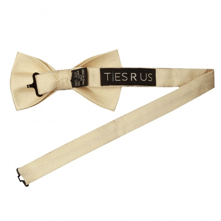 Plain Champagne Textured Silk Mens Bow Tie