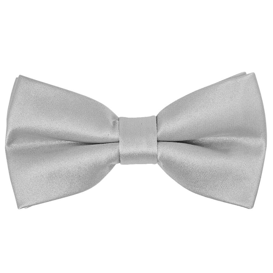 Pre Tied Silver Satin Boys Bow Tie Age 4-7