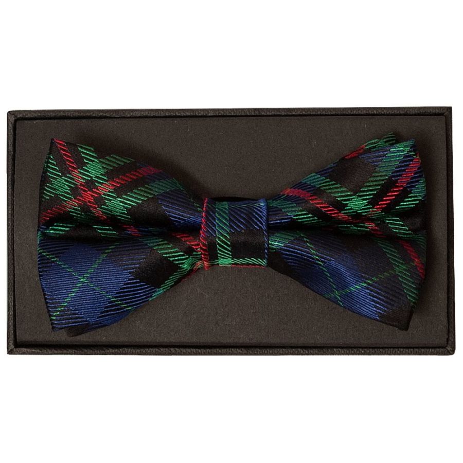 Blue and Green Tartan Silk Mens Bow Tie