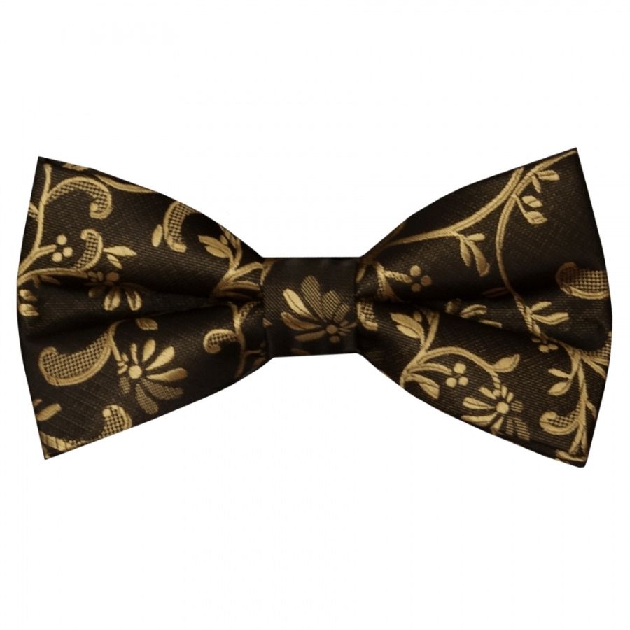 Pre Tied Black with Gold Floral Boys Bow Tie Age 4-7